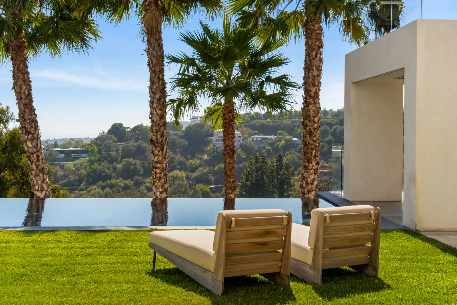 Palms standing at the water's edge above the canyon